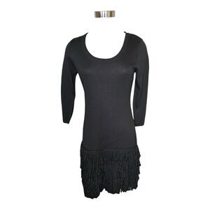 Calvin Klein Yarn Fringe Sweater Dress Sz S Black